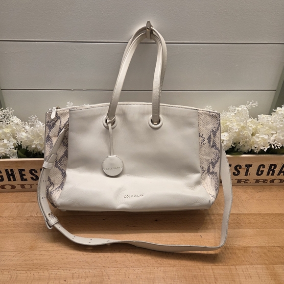 Cole Haan Grand Ambition Satchel Ivory Leather-Ivory Roccia Retail $149 - Picture 1 of 12